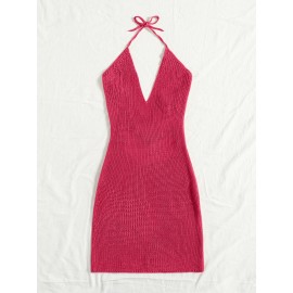 Tie Backless Solid Sweater Dress