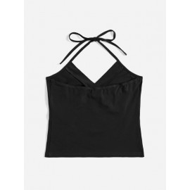 Solid Ruched Detail Halter Top