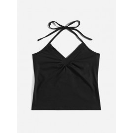 Solid Ruched Detail Halter Top