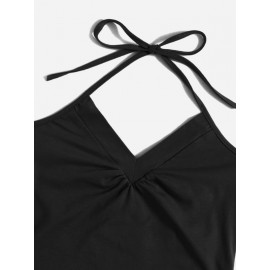 Solid Ruched Detail Halter Top