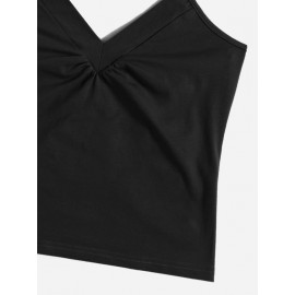 Solid Ruched Detail Halter Top