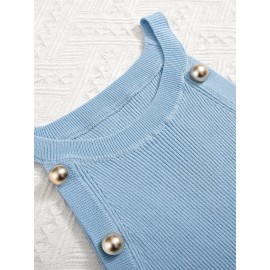 Button Detail Ribbed Knit Sweater Dress