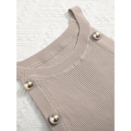 Button Detail Ribbed Knit Sweater Dress