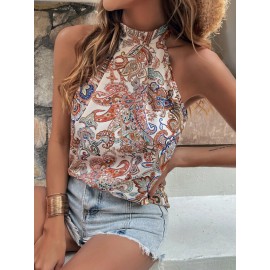 Floral & Paisley nt Tie Back Halter Top