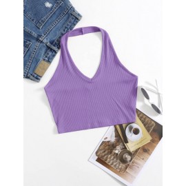 Rib-Knit Crop Halter Top