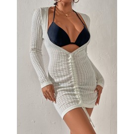 Cut Out Plunging Neck Drawstring?Front Sweater Dress Without Bra