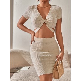 Twist Cut Out Front Bodycon Sweater Dress