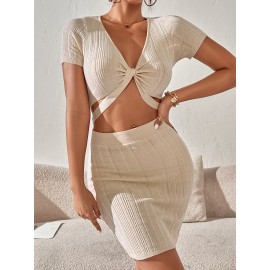 Twist Cut Out Front Bodycon Sweater Dress