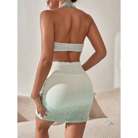 Ombre Backless Cut Out Halter Bodycon Sweater Dress