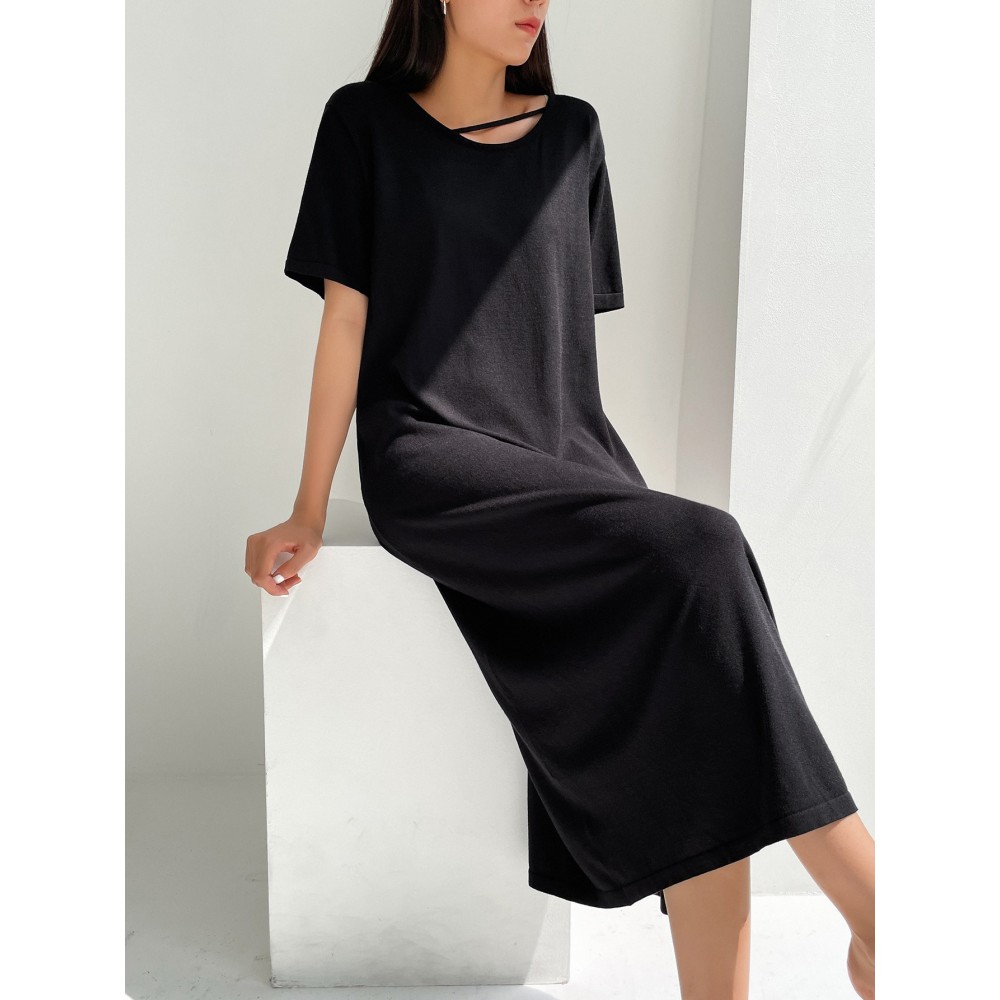 Drop Shoulder Cut Out Split Hem Sweater Dress