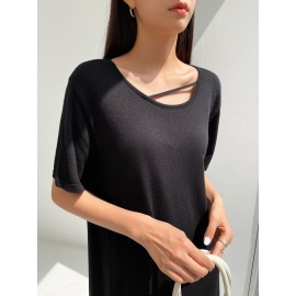 Drop Shoulder Cut Out Split Hem Sweater Dress