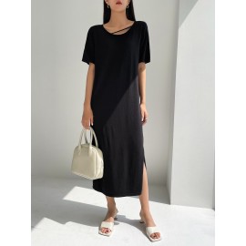 Drop Shoulder Cut Out Split Hem Sweater Dress