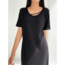 Drop Shoulder Cut Out Split Hem Sweater Dress