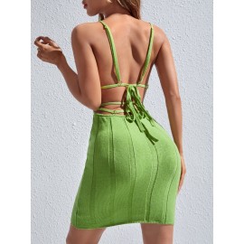 Ring Linked Cut Out Tie Backless Sweater Dress