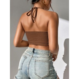 Criss Cross Tie Back Crop Halter Top