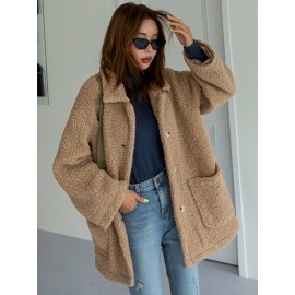 Dual Pocket Drop Shoulder Teddy Coat