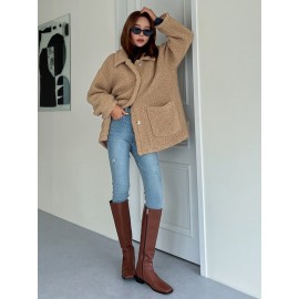 Dual Pocket Drop Shoulder Teddy Coat