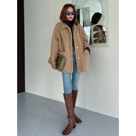 Dual Pocket Drop Shoulder Teddy Coat