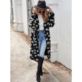 Floral Pattern Belted Teddy Coat