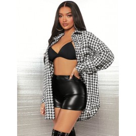 Plaid nt Drop Shoulder Curved Hem Coat