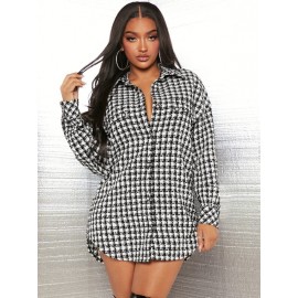 Plaid nt Drop Shoulder Curved Hem Coat