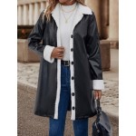 Color Block Teddy Lined PU Coat