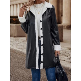 Color Block Teddy Lined PU Coat