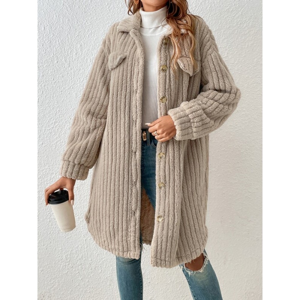 Drop Shoulder Flap Detail Teddy Coat