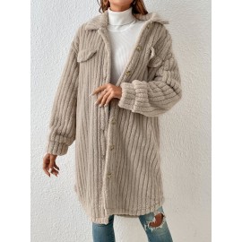 Drop Shoulder Flap Detail Teddy Coat