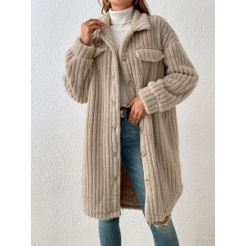 Drop Shoulder Flap Detail Teddy Coat