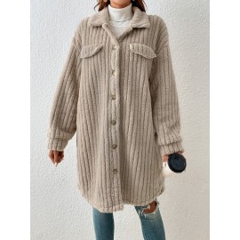 Drop Shoulder Flap Detail Teddy Coat