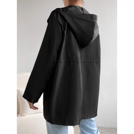 Drawstring Waist Button Front Hooded Coat