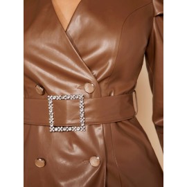 Unity Gigot Sleeve Belted PU Leather Coat