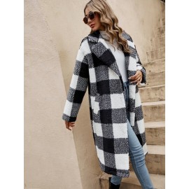 Frenchy Buffalo Plaid nt Drop Shoulder Teddy Coat