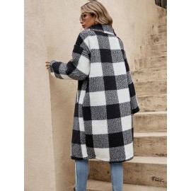 Frenchy Buffalo Plaid nt Drop Shoulder Teddy Coat