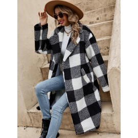 Frenchy Buffalo Plaid nt Drop Shoulder Teddy Coat