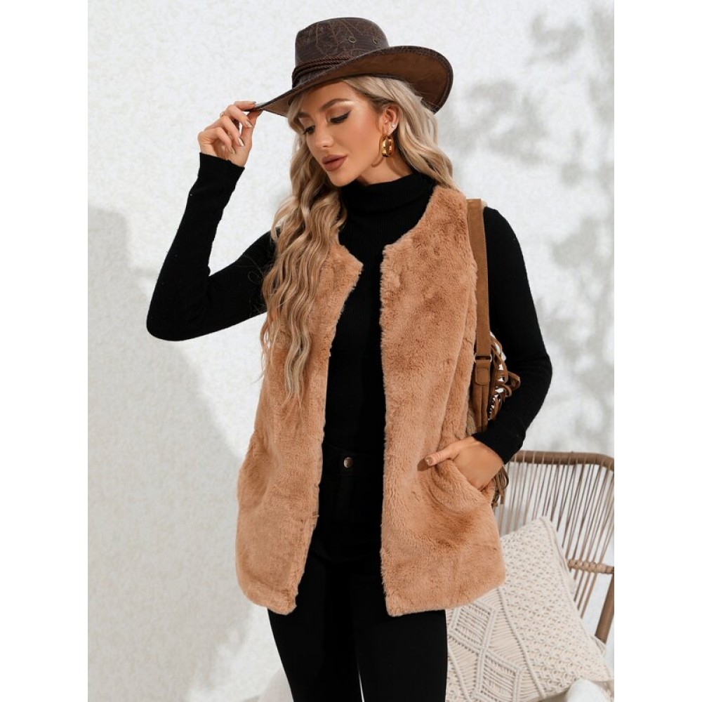 Solid Fluffy Vest Coat