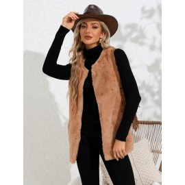 Solid Fluffy Vest Coat