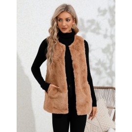 Solid Fluffy Vest Coat