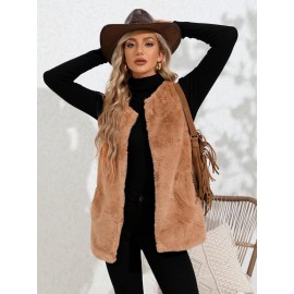 Solid Fluffy Vest Coat