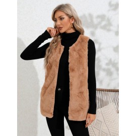 Solid Fluffy Vest Coat