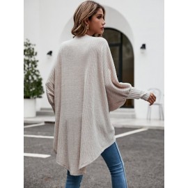 Batwing Sleeve Open Front High Low Hem Coat