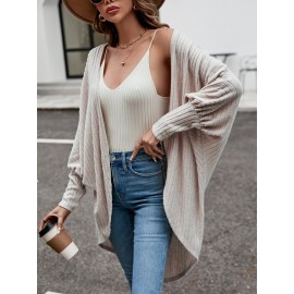 Batwing Sleeve Open Front High Low Hem Coat