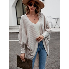 Batwing Sleeve Open Front High Low Hem Coat