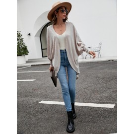 Batwing Sleeve Open Front High Low Hem Coat