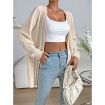 Drop Shoulder Open Front Ribbed Knit Coat