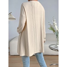 Drop Shoulder Open Front Ribbed Knit Coat