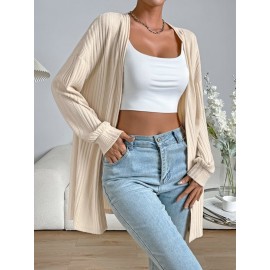 Drop Shoulder Open Front Ribbed Knit Coat