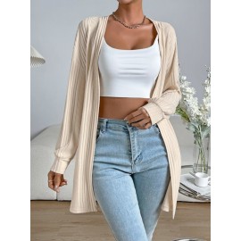 Drop Shoulder Open Front Ribbed Knit Coat