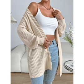 Drop Shoulder Open Front Ribbed Knit Coat